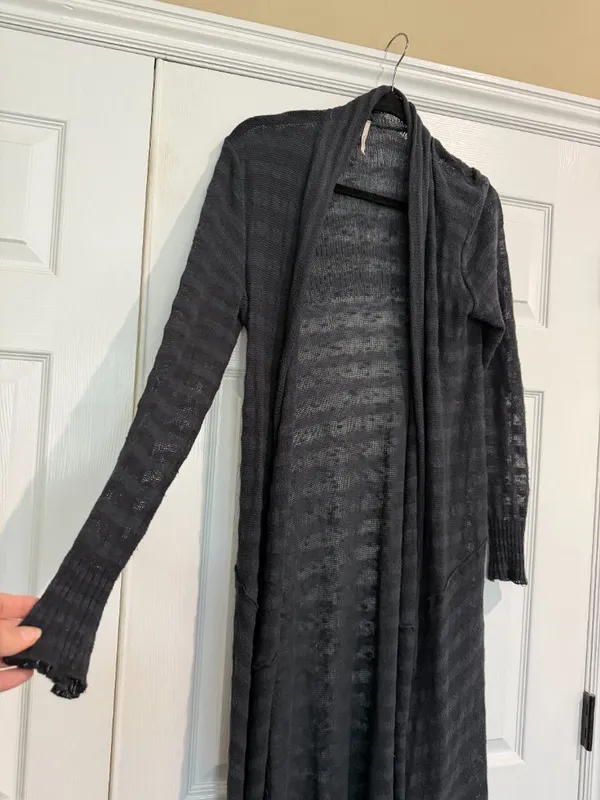 FREE PEOPLE Sheer Stripe Duster Long Line Open Cardigan Sweater - Size XS - Image 5