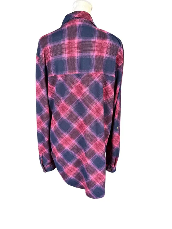 Eden & Olivia deep cranberry plaid long sleeve collared button down shirt L - Image 4