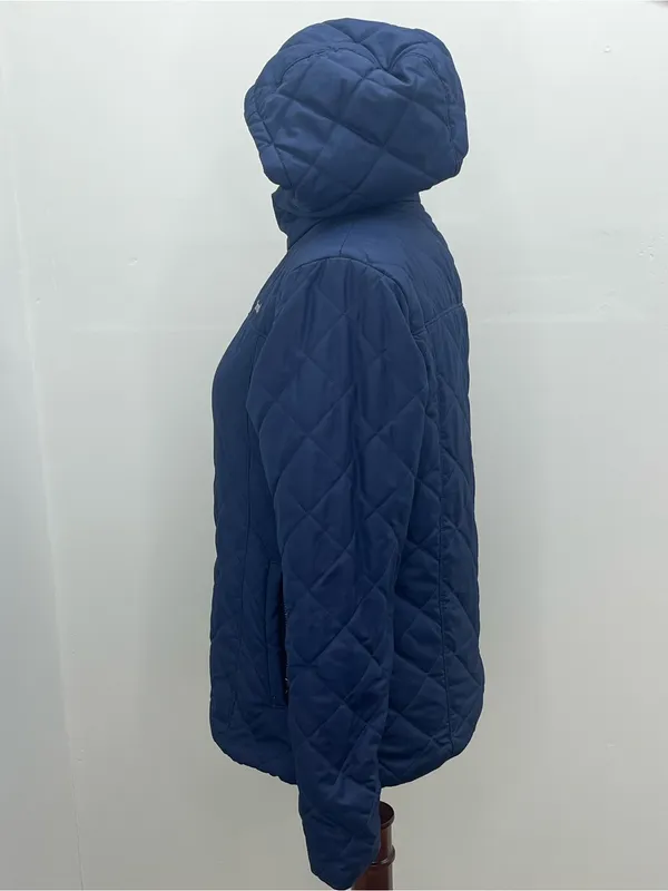 Columbia Womens Blue Navy Quilted Fleece Lined Full Zip Hooded Jacket Coat Small - Image 4