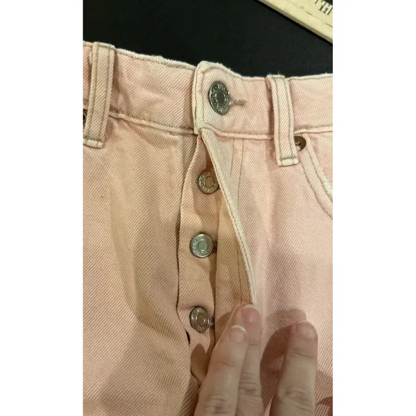 Zara Womens Size 4 Pink Mid‎ Rise Button Fly Denim Jean Shorts Boho Festival - Image 4