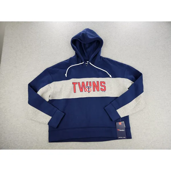 Fanatics Women Minnesota Twins Baseball Navy Stripe Logo Pullover Hoodie Sweatshirt LARGE - Image 2