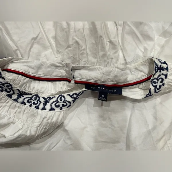 Tommy Hilfiger White and Blue Embroidered Blouse - Image 14