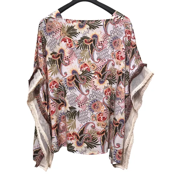 Chico’s Multicolored Floral Paisley Poncho w/Crochet & Mesh Trim Sz S/M $99 - Image 3