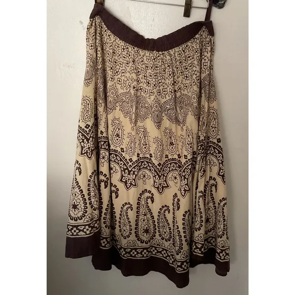 Vintage Bohemian Skirt West Midi Skirt Brown Paisley Floral Print Studio - Image 7