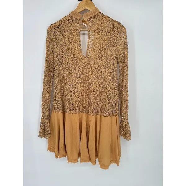 Free People Yellow Tell‎ Tell Secret Origins Eyelash Lace Tunic Dress Size XS - Image 8