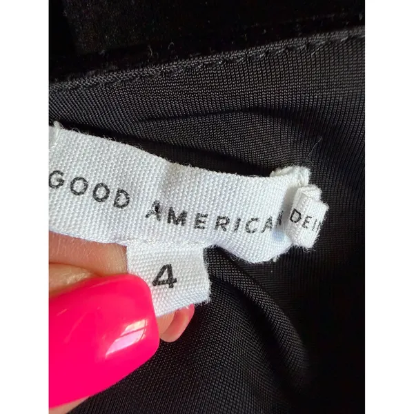Good American Plunge Neck‎ Velvet Long Sleeve Bodysuit Black Women's Size 4 - Image 9