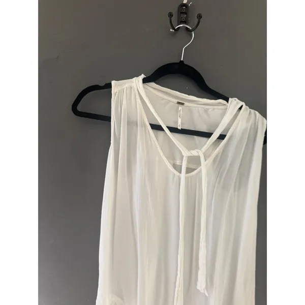 Free People Womens‎ White Rayon Sleeveless Tie Neck High Low Blouse Size S - Image 3