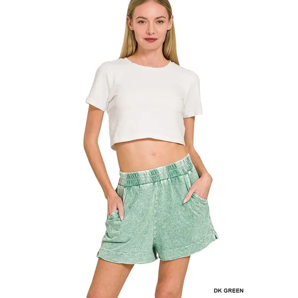 Zenana Halo Snow Washed Exposed Seam Top &‎ Shorts Set - Large - Image 3