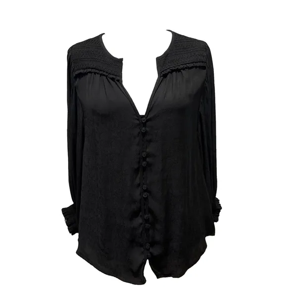 Anthropologie Black Balloon Sleeve Blouse XS - Image 3
