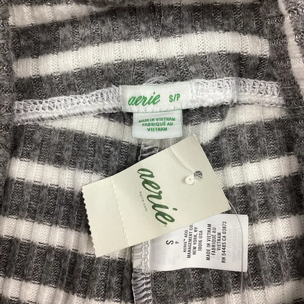 Aerie Gray and White Striped Ribbed Leggings Ruched ankle Loungewear Small NEW! - Image 5