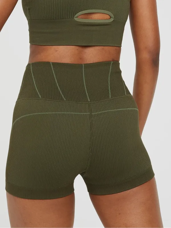 OFFLINE by Aerie Seamless Corset 2” Bike Shorts Olive Green Large Ribbed Yoga - Image 2