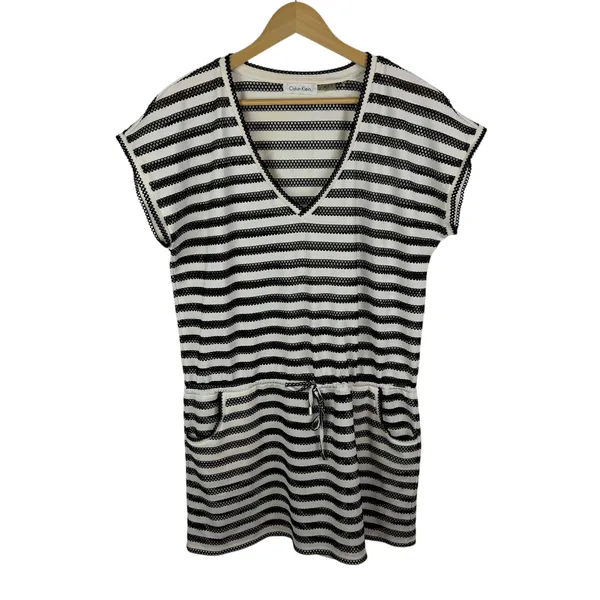 Calvin Klein Striped Mesh‎ Dress Cover Up L/XL Lightweight Sheer Nautical Resort - Image 2