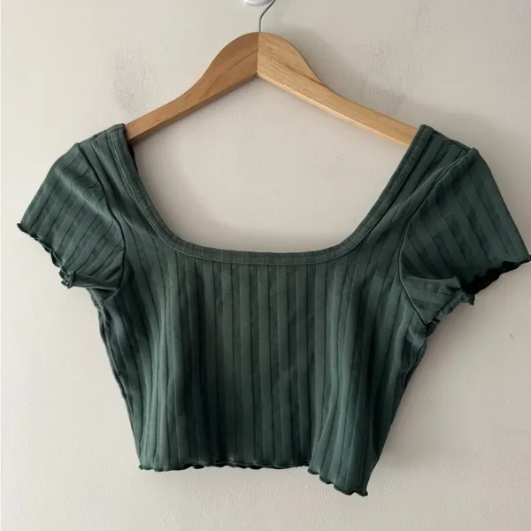 Aerie Offline Green‎ Ribbed Square Neck Crop Top Lettuce Hem - Image 4