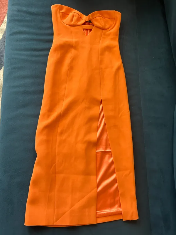 Bardot Orange Strapless Midi Dress - Image 5