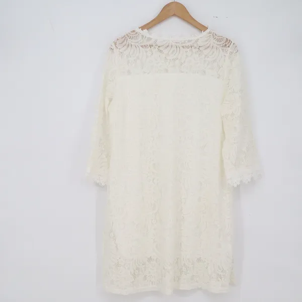 Zhao Xi Dress Womens M Shift White Floral Lace 3/4 Sleeve Scalloped Excellent - Image 4