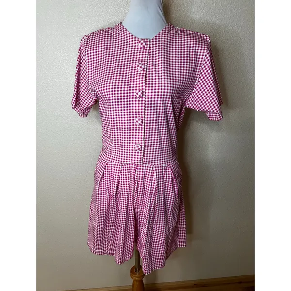 FADS VINTAGE pink white gingham button-front romper playsuit 80s 90s - Image 2