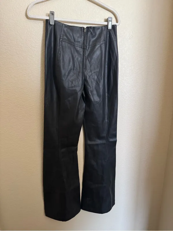 Free People Real Deal Slit Pants Size 28 Black Faux Leather Flare Boho NEW - Image 10