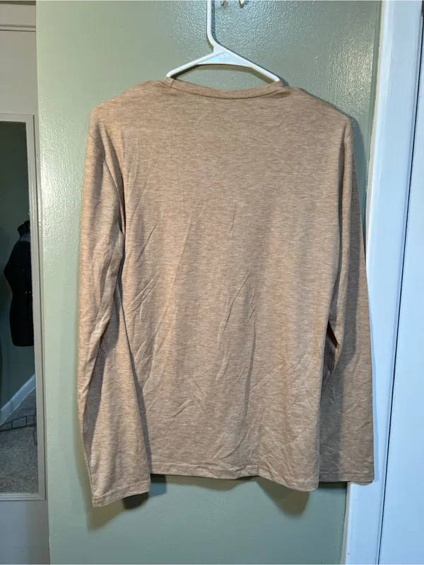 Women’s Size Small Long Sleeve T-Shirt Beige Tan White Coffee Weather Crewneck - Image 5