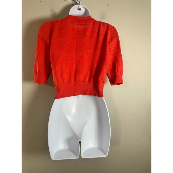 Banana Republic Womens M Coral Red Cotton Cropped‎ Short Sleeve Cardigan Sweater - Image 5