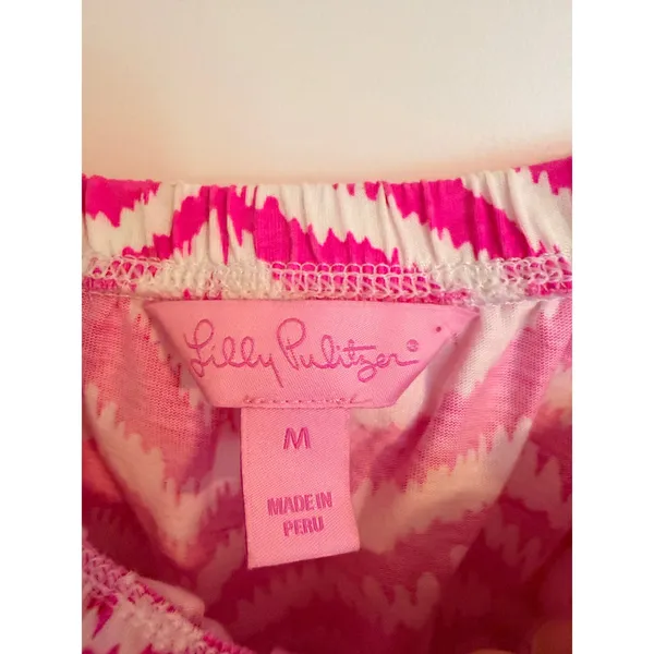 Lilly Pulitzer Strapless Dress Womens Medium Pink Chevron Ikat 82490‎ Mini Beach - Image 6