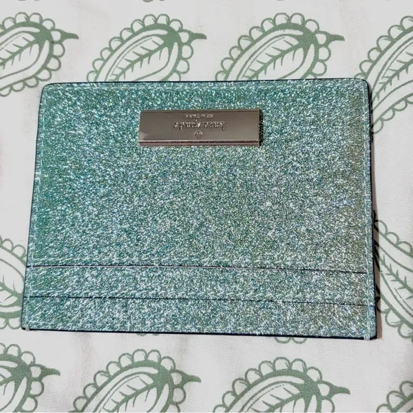 Kate Spade New York Sparkle Kenzie Glitter Card Case Seawater Mint Green OS NIB - Image 6