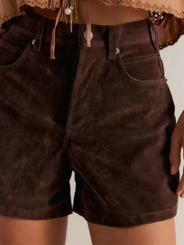 Free People We The Free Tippi Vegan Suede Shorts in Chicory Coffee - 27 - Image 4