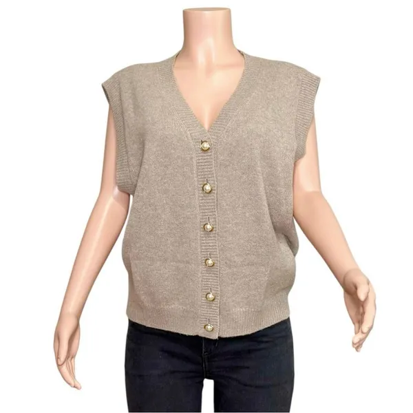 REFORMATION Jacqui Cashmere Sweater Vest, Oatmeal, Large - Image 2