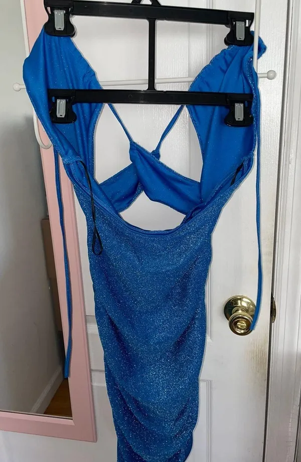 Criss-cross Glitter Blue Dress Size Medium - Image 4