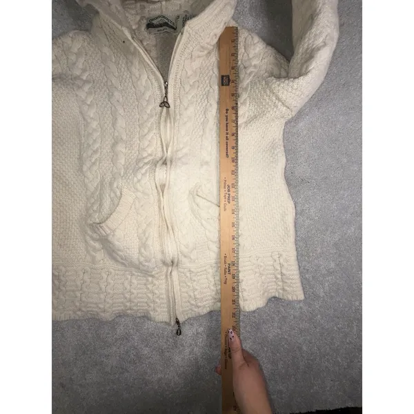 Aran Crafts Women's M Fits S Merino Wool Full Zip Sweater Cable Ireland Ivory - Image 7