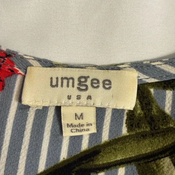 Umgee Blue Striped Floral V-Neck Blouse with Multicolor Blooms - Image 3