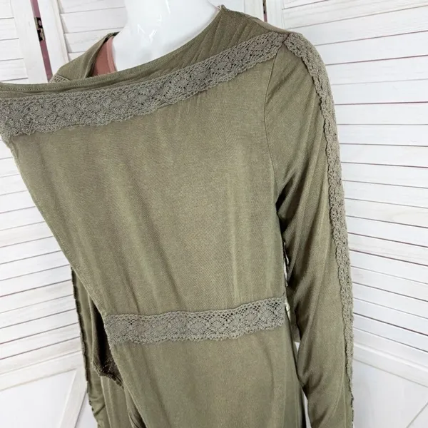 BKE Buckle Gimmicks Western Boho Lace Trim‎ Cardigan Duster Olive Green Small - Image 5