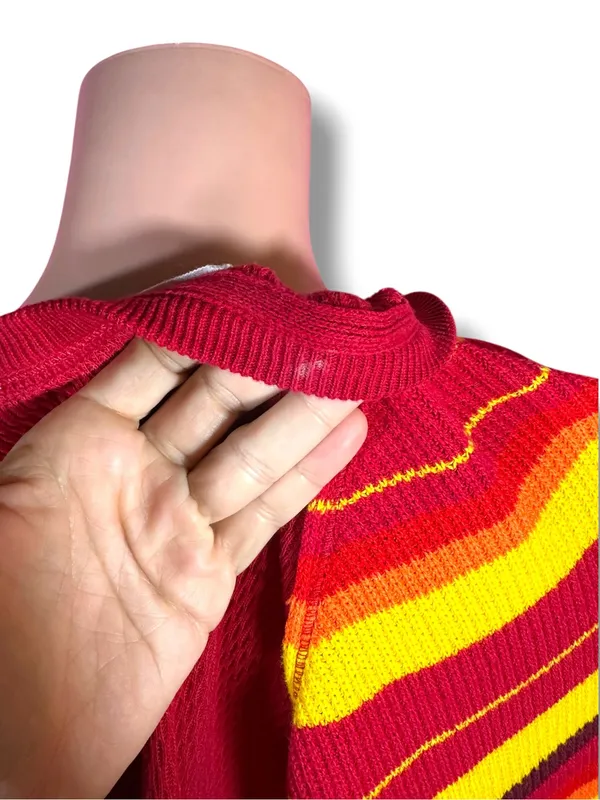 Free People We The Free Rainbow Dreams Pullover XS Red Combo Balloon Sleeve - Image 9