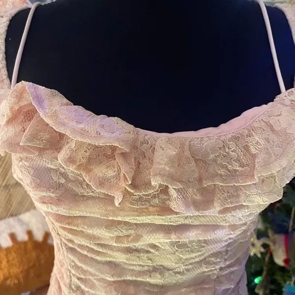 Hello Molly 🎀NWT Hello Monday Monday to Sunday Lace Off Shoulder Mini Dress in Blush Sz 8/L - Image 8