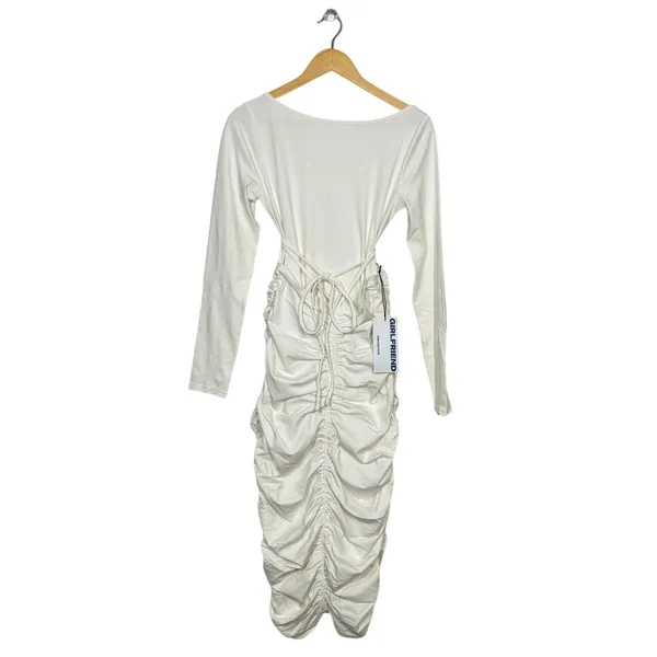 Girlfriend Collective Andi Midi Dress Womens Medium White Ruched Long Sleeve NWT - Image 3