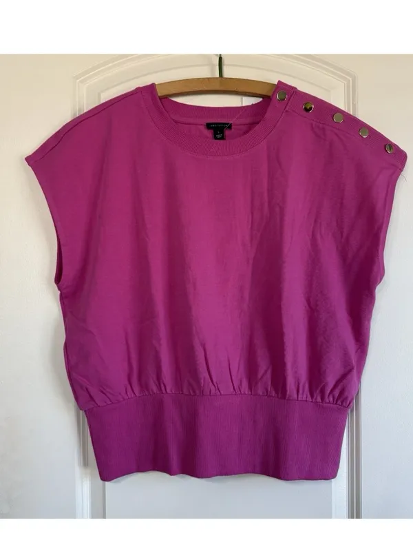 Ann Taylor Petite Shoulder Button Top Vibrant Pink Women's Large NWT - Image 2