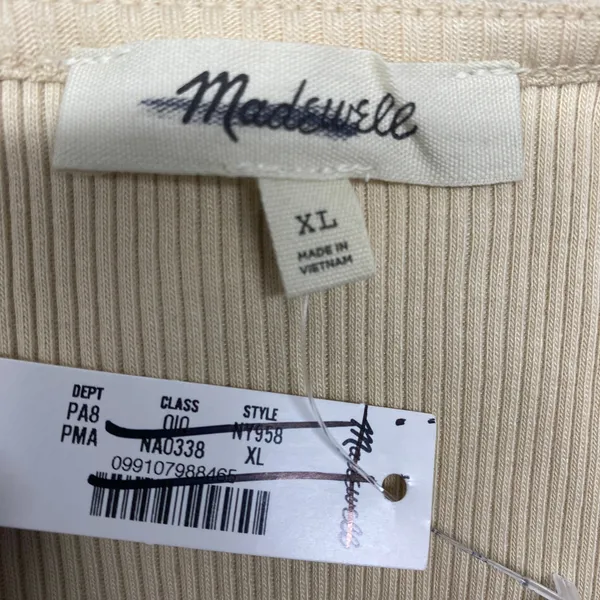 Madewell Shirt Womens XL Lace Trim Ribbed V Neck Short Sleeve Top Beige NY958 - Image 3