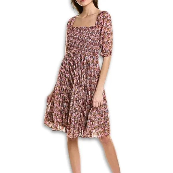 BCBGeneration floral Smocked Mini Dress Square Neck Bubble Sleeve 0 NWOT Cottage - Image 2