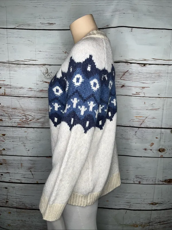 Aerie NWT Size XL White - Blue Fair Isle Wool Blend Chunky Knit Sweater Top - Image 2