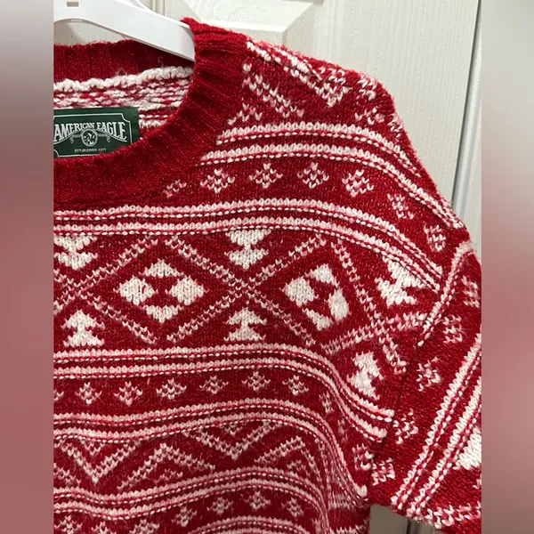American Eagle Nordic Fair Isle Cozy Casual Sweater Size Small red white - Image 11