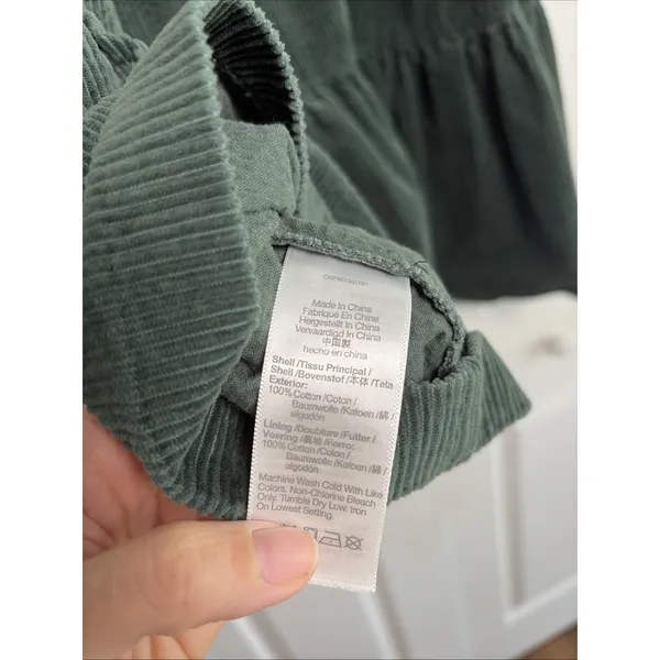 Madewell‎ Corduroy Tiered Babydoll Dress Womens Size 0 Green Puff Sleeve Cotton - Image 6