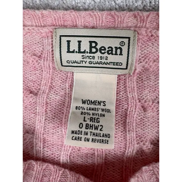 Vtg 90s LL Bean L Pink Lambs Wool Blend Cable‎ Knit Sweater Pullover - Image 4