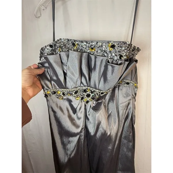 Unbranded Womens Strapless Long Gown Silver Sweetheart Beaded Rhinestone Size 6 - Image 2