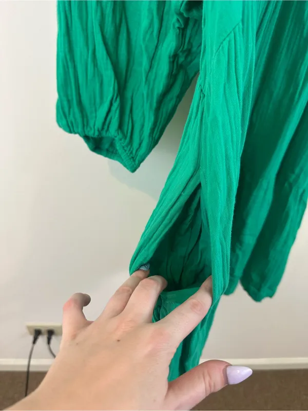 GAP Green V-Neck Crinkle Gauze Tiered Mini Women's Dress Size XXL - Image 6