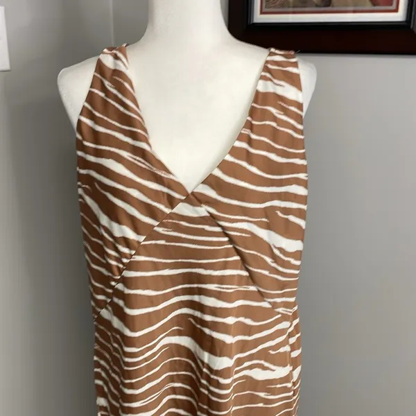 NWT A New Day Khaki Satin Maxi V-Neck Slip Dress Zebra Stripes Sexy Slinky Large - Image 2