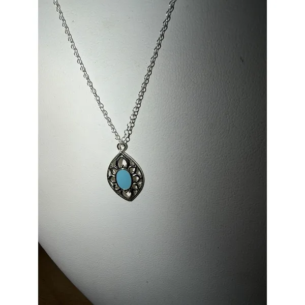 Turquoise Marquise Blue Sterling Silver Necklace 925 Cowgirl Western Dainty - Image 2