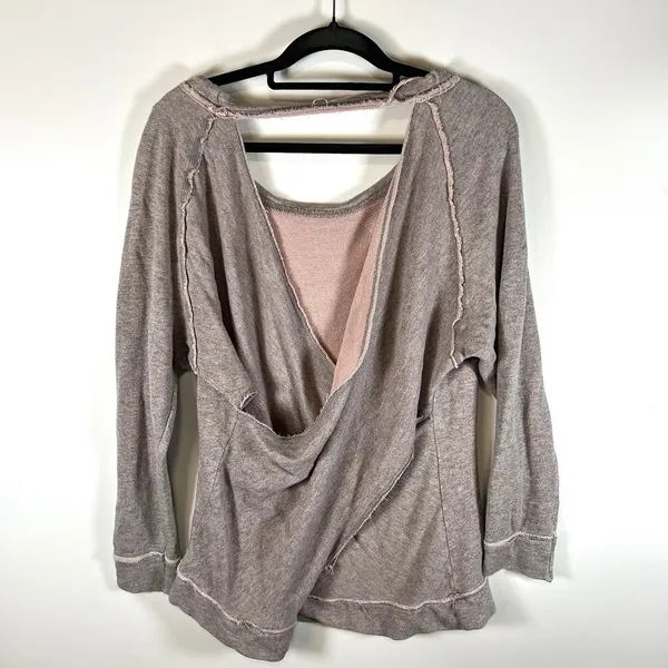 Free People Heather Pink Cross-Back Sweatshirt‎ Size Sz Medium Casual Boho - Image 5
