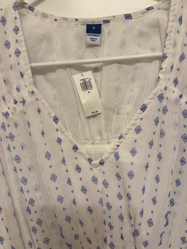 Old Navy White Peplum Tunic with Blue Print - Image 4
