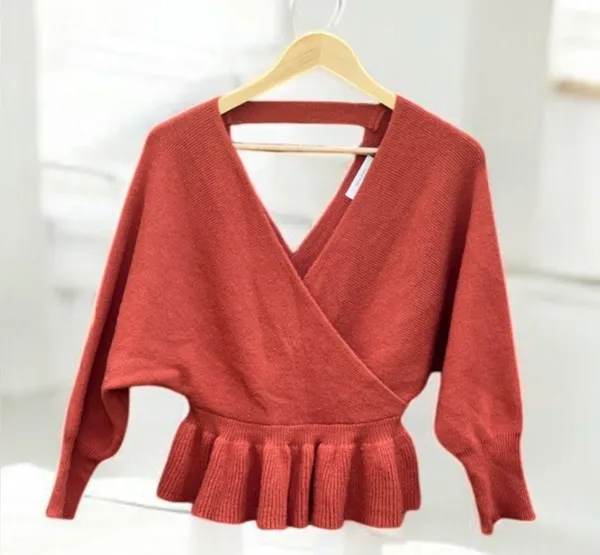 Idem ditto Rust Batwing Peplum Sweater - Image 2