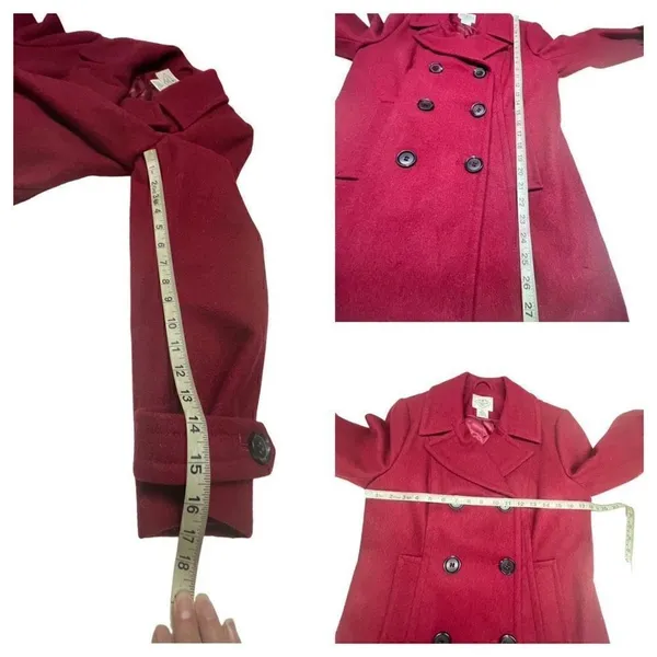 St. John’s Bay * Burgundy * Wool Blend * Double breasted ￼* Pea Coat * Sz PM NWO - Image 5
