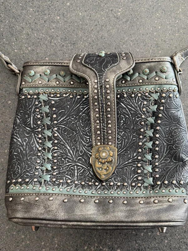 Montana West Studded Floral Tooled Western Crossbody Purse - Image 4
